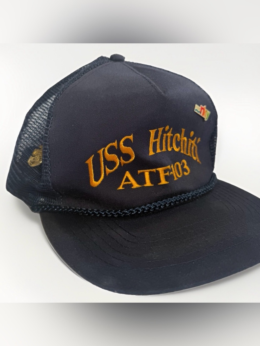 Vintage USS Hitchiti ATF-103 Navy Trucker Rope Hat Cap Snapback USN Anchor Pin